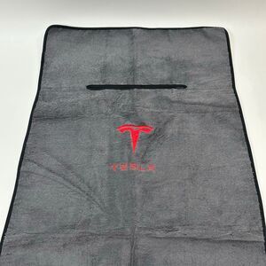 Tesla Microfiber Car Seat Protector Towel Gray Embroidered Red Logo, 56x24 in